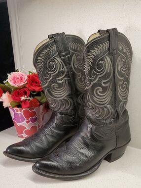 Mens OLATHE BOOT CO Black Embroidered Western Cowboy Boots (sz 8)